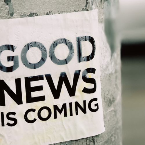 Sticker that says Good News Is Coming placed
