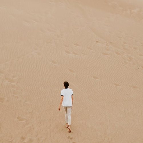 person walking through desert