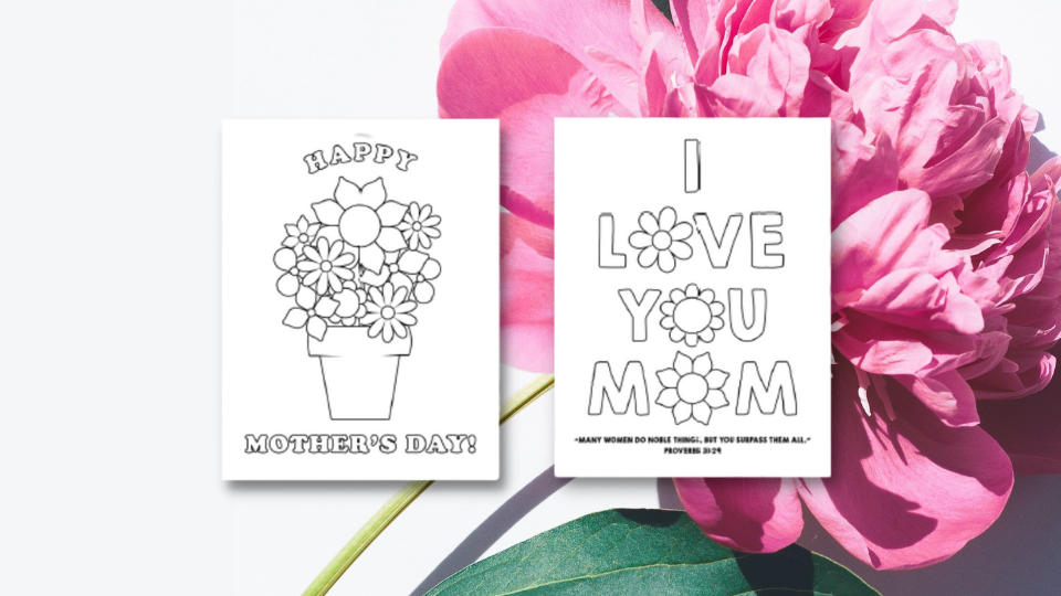 white coloring pages with a black outline of a flower pot and the words "HAPPY MOTHER'S DAY"