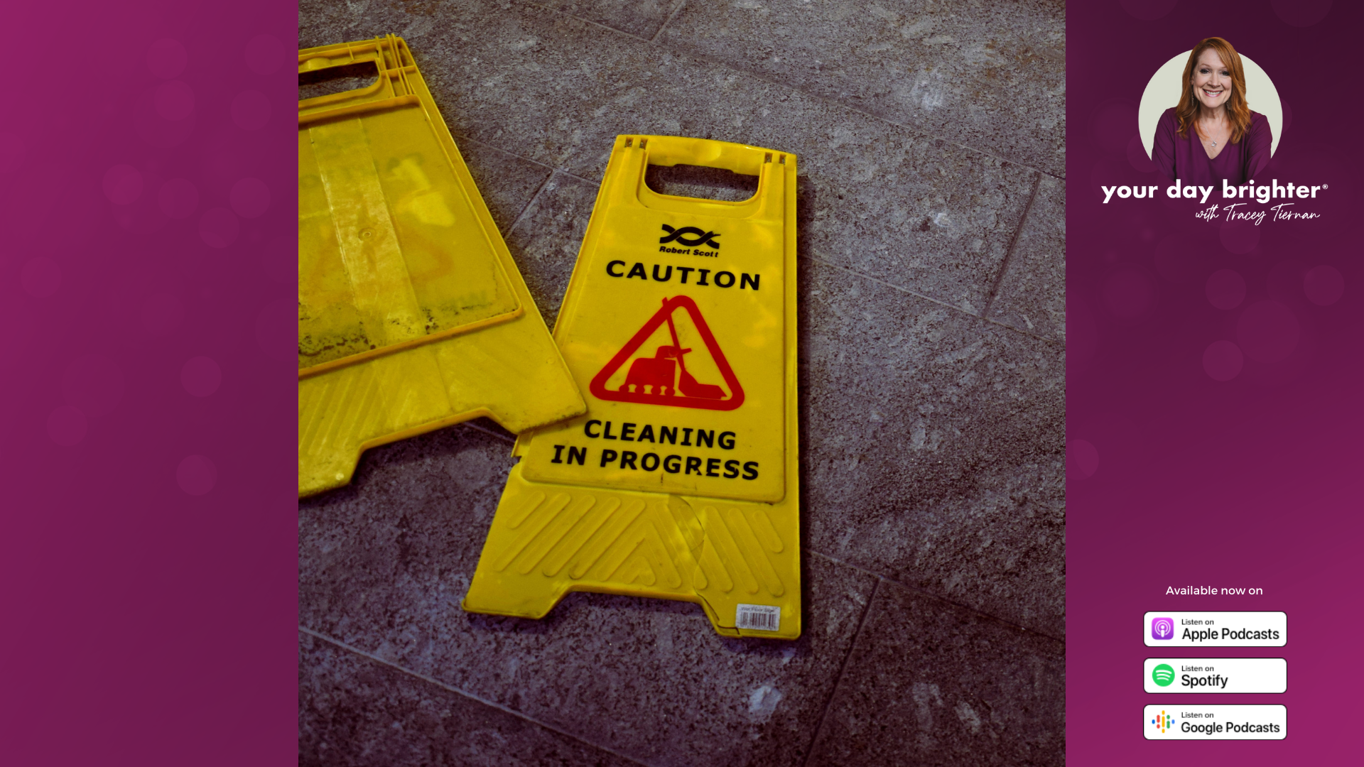 yellow caution sign that says cleaning in progress